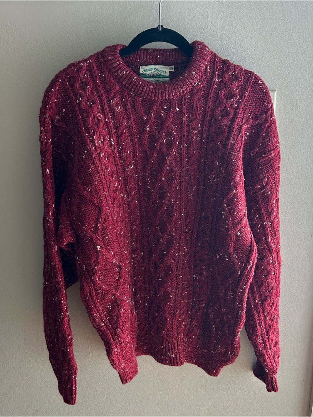 Aran Crafts Cable Knit Crewneck Sweater in Maroon